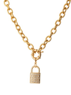 Colar elos dourado e cadeado strass