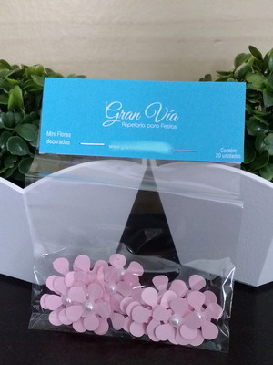 Mini flor de papel com mini pérola (pacote com 20 unidades)
