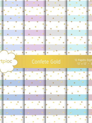 Papel digital confete gold com listras tons pastéis 2