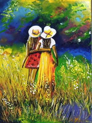 Quadros pintura em tela mulheres mãe e filha mãe de menina