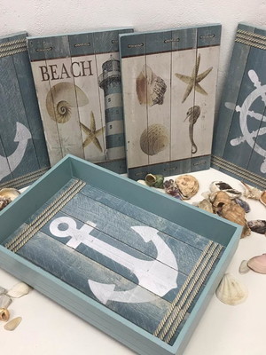 Conjunto decorativo praia beach house nautico 5 peças