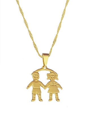 Cordão pingente casal filhos folheado ouro 18k. c1p1029