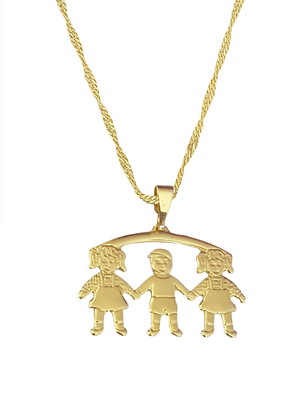 Cordão pingente três irmãos folheado ouro 18k. c1p1034