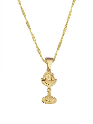 Cordão pingente troféu folheado ouro 18k. c1p1040