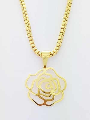 Colar pingente flor banhado ouro. c3p515