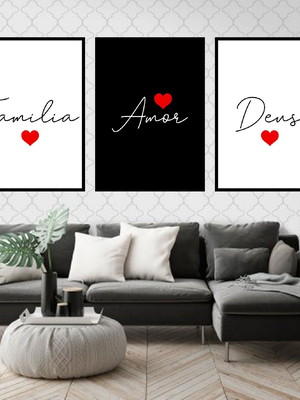Trio quadros digitais - família amor deus