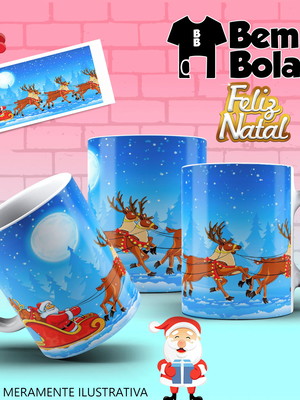 Caneca natal papai noel voando no trenó