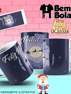 Caneca natal papai noel voando no trenó feliz natal