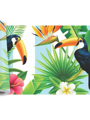Faixa border tropical tucano folhagem flor adesivo kit b480
