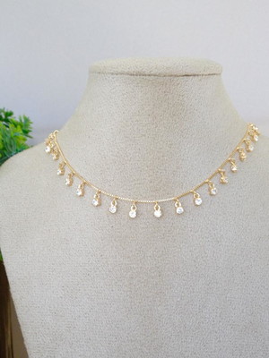 Gargantilha chocker vários ponto de luz banho de ouro