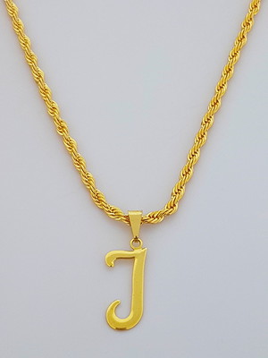 Cordão baiano 45 cm pingente letra j folheado ouro 18k. c7j1