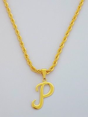Cordão baiano 45 cm pingente letra p folheado ouro 18k. c7p1
