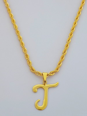 Cordão baiano 45 cm pingente letra t folheado ouro 18k. c7t1