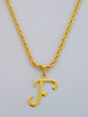 Cordão baiano 60 cm pingente letra f folheado ouro 18k. c7f1