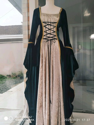Vestido rainha medieval renascença mangas longas luxuoso