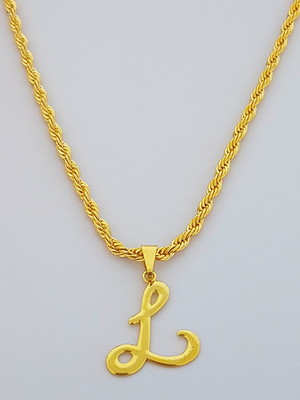Cordão baiano 70 cm pingente letra l folheado ouro 18k. c7l1