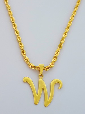 Cordão baiano 70 cm pingente letra w folheado ouro 18k. c7w1