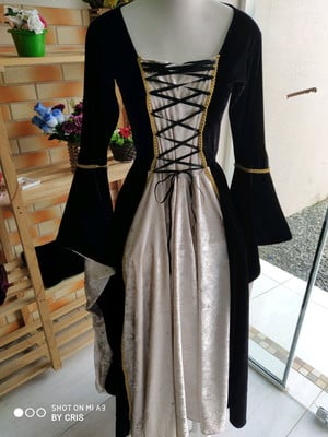 Vestido medieval renascença rainha luxuoso mangas longas