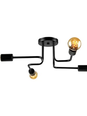 Lustre luminária plafon preto 4 braços e27