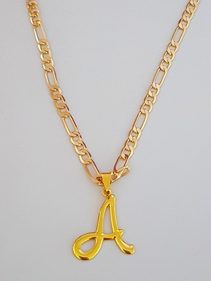 Colar cordão pingente letra a 60 cm folheado ouro. c60a1