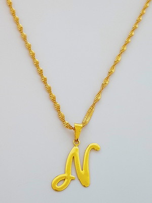 Colar cordão 60 cm pingente letra n folheado ouro 18k. c55n1