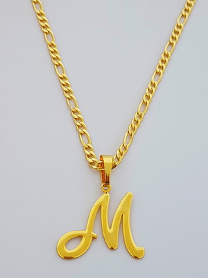 Colar cordão 60 cm pingente letra m folheado ouro 18k. c19m1