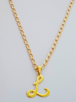 Corrente cordão pingente letra l 60 cm folheado ouro. c63l1