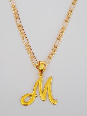 Colar cordão pingente letra m 60 cm folheado ouro. c60m1