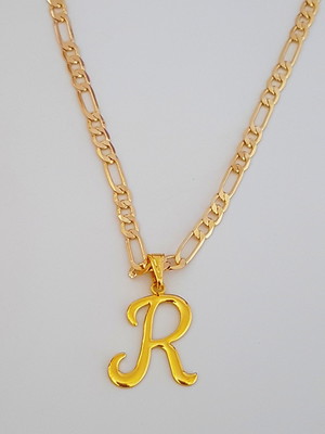Colar cordão pingente letra r 60 cm folheado ouro. c60r1