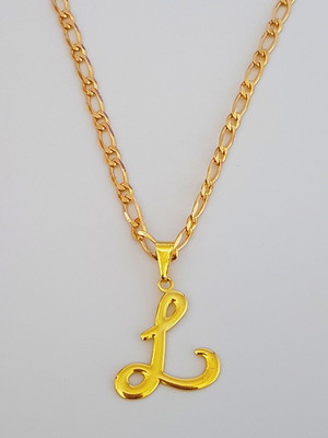 Colar cordão pingente letra l 60 cm folheado ouro 18k. c56l1