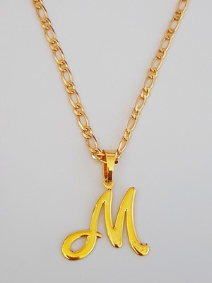 Colar cordão pingente letra m 60 cm folheado ouro 18k. c56m1