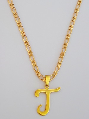 Colar cordão pingente letra t 60 cm folheado ouro 18k. c56t1