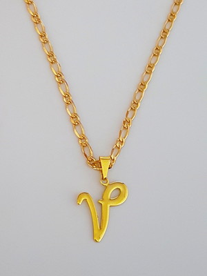 Colar cordão pingente letra v 60 cm folheado ouro 18k. c56v1