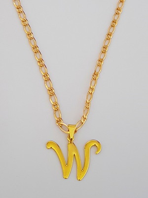 Colar cordão pingente letra w 60 cm folheado ouro 18k. c56w1
