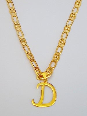 Colar cordão pingente letra d 60 cm folheado ouro 18k. c15d1