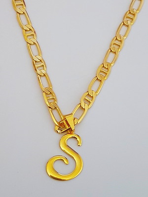 Colar cordão pingente letra s 60 cm folheado ouro 18k. c15s1