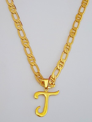 Colar cordão pingente letra t 60 cm folheado ouro 18k. c15t1
