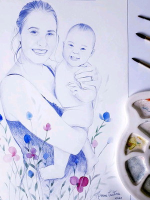 Retrato em aquarela encomenda
