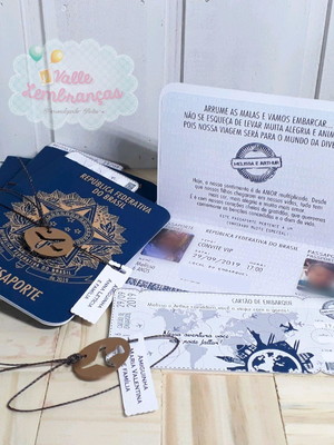 Convite passaporte com 2 cartão de embarque