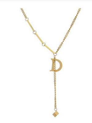Colar de aço inoxidável dourado pingente letra d