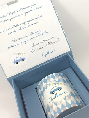 Caixa convite para padrinhos de batizado carrinho