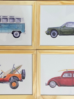Kit quadro decorativo carrinho enxoval quarto bebê menino