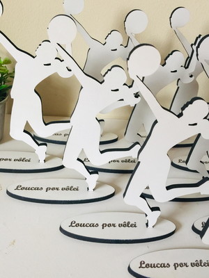 Kit com 10 jogadoras de volei voleibol em mdf branco