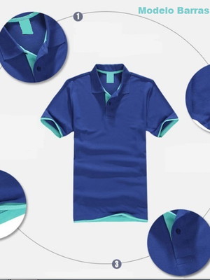 Kit com 3 camisas polo barras duplas, bordadas no peito