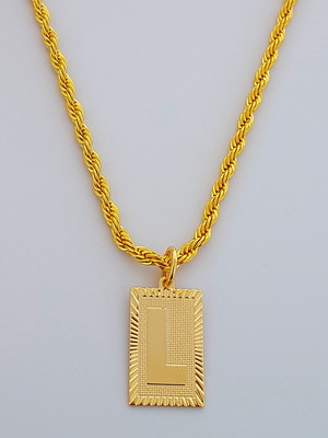 Cordão baiano 50 cm pingente letra l folheado ouro 18k c7l22