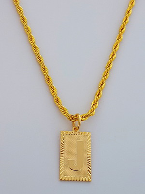 Cordão baiano 60 cm pingente letra j folheado ouro 18k c7j22