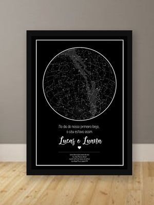 Quadro mapa das estrelas namorados - a3 com moldura e vidro