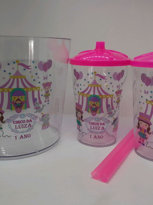 Circo rosa- kit balde de pipoca com copo 300 ml