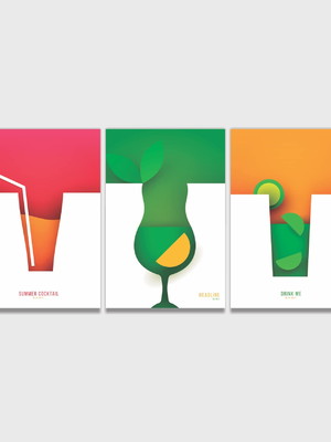 Quadros de coquetéis de silhueta abstrata com álcool ou suco
