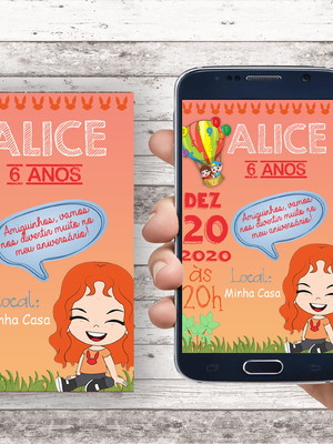 Convite virtual aventureira laranja- luccas neto